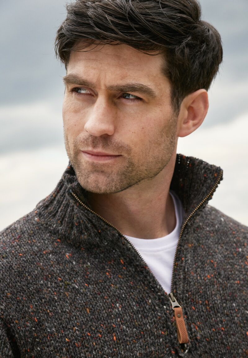 Donegal Wool Mens Half Zip Sweater - Graphite