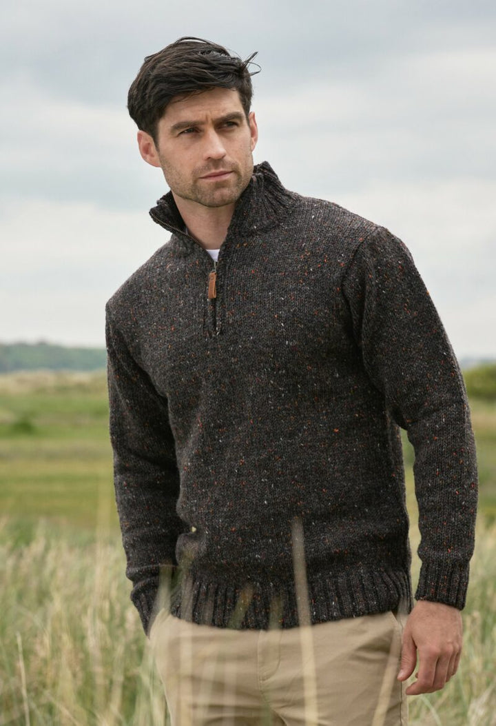 Donegal Wool Mens Half Zip Sweater | Graphite
