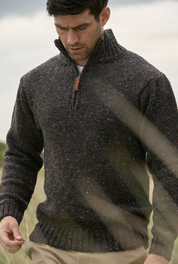 Donegal Wool Mens Half Zip Sweater | Graphite