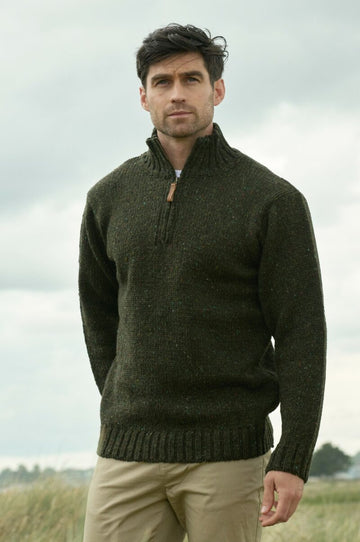 Donegal Wool Mens Half Zip Green Sweater | Skellig Gift Store