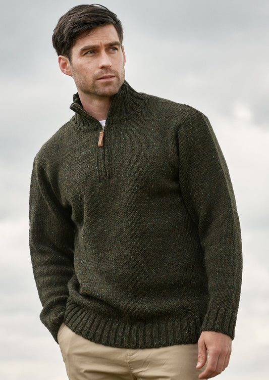 Donegal Wool Mens Half Zip Green Sweater | Skellig Gift Store