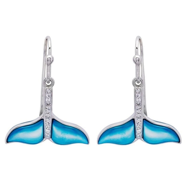 Aqua Mother of Pearl Whale Tail Earrings
