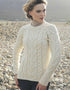 Listowel Ladies Aran Cabled Sweater - Natural
