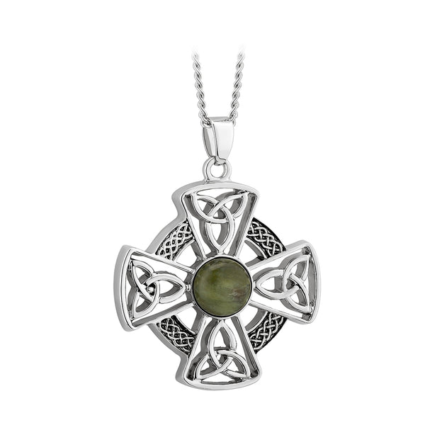 Rhodium Marble Celtic Cross Pendant
