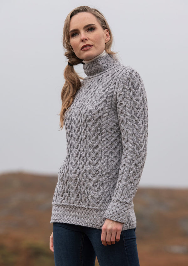 Aran Crafts Hearts High Neck Sweater | Grey
