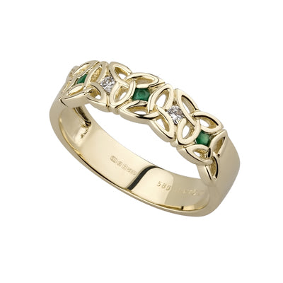 Solvar 14k Gold Diamond Emerald Trinity Ring s2626