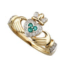 14K Diamond & Emerald Claddagh Ring