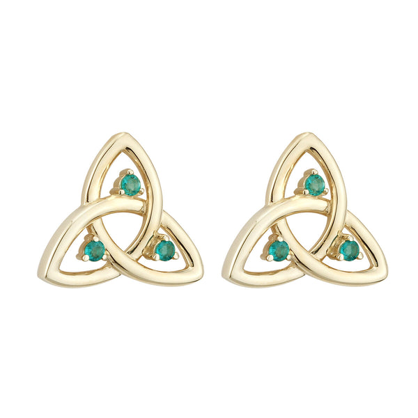 14K Gold Emerald Trinity Knot Stud Earrings
