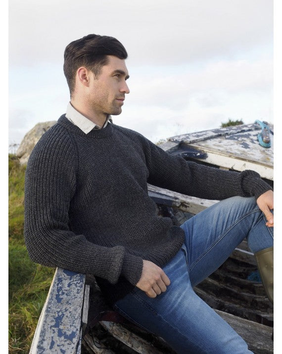 Wool sweater - fisherman's rib crew neck, Aran Crafts: C 761