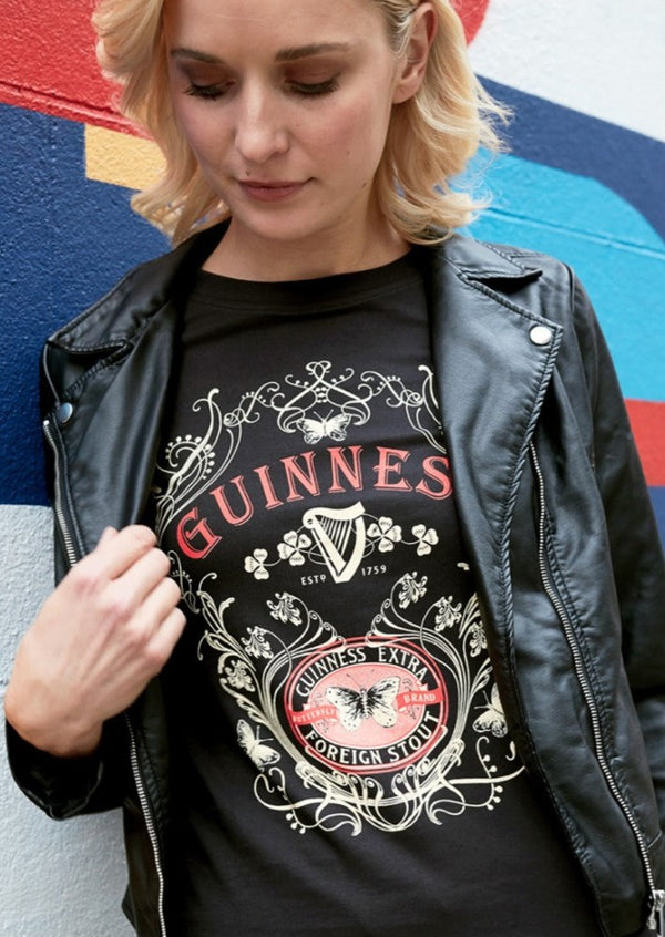 Guinness Ladies Black Butterfly T-Shirt