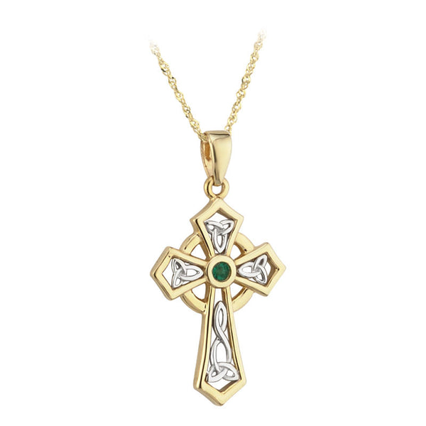 14k Gold Green Emerald Celtic High Cross