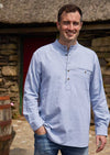 Mens Flannel Solid Blue Grandfather Shirt