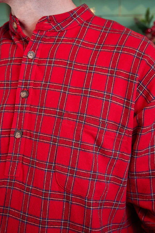 Men's Flannel Nightshirt | Red Tartan
