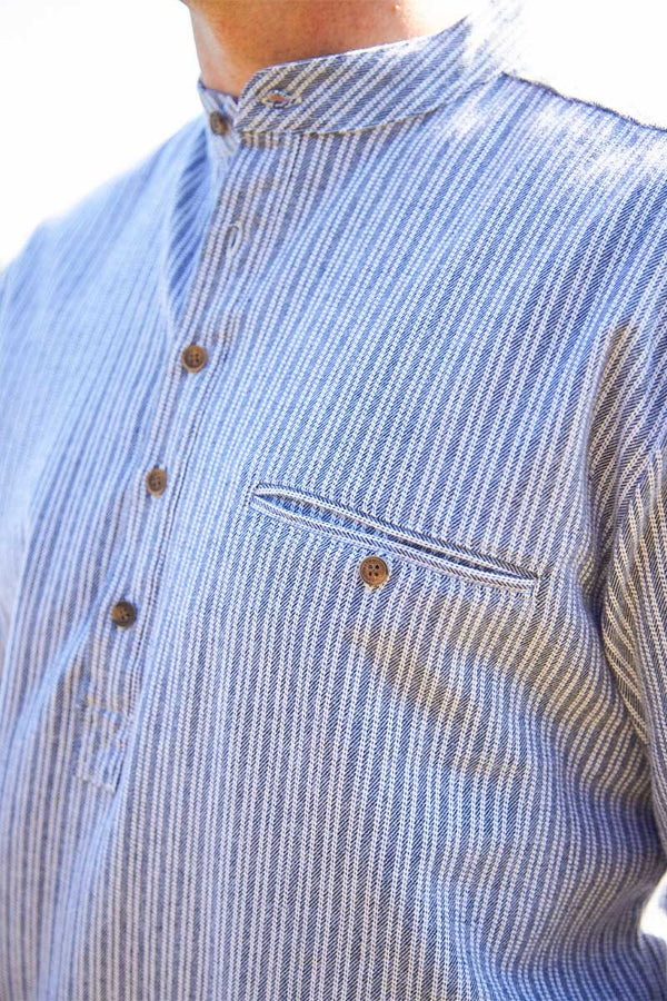 Men's Flannel Grandfather Shirt | Grey Stripe