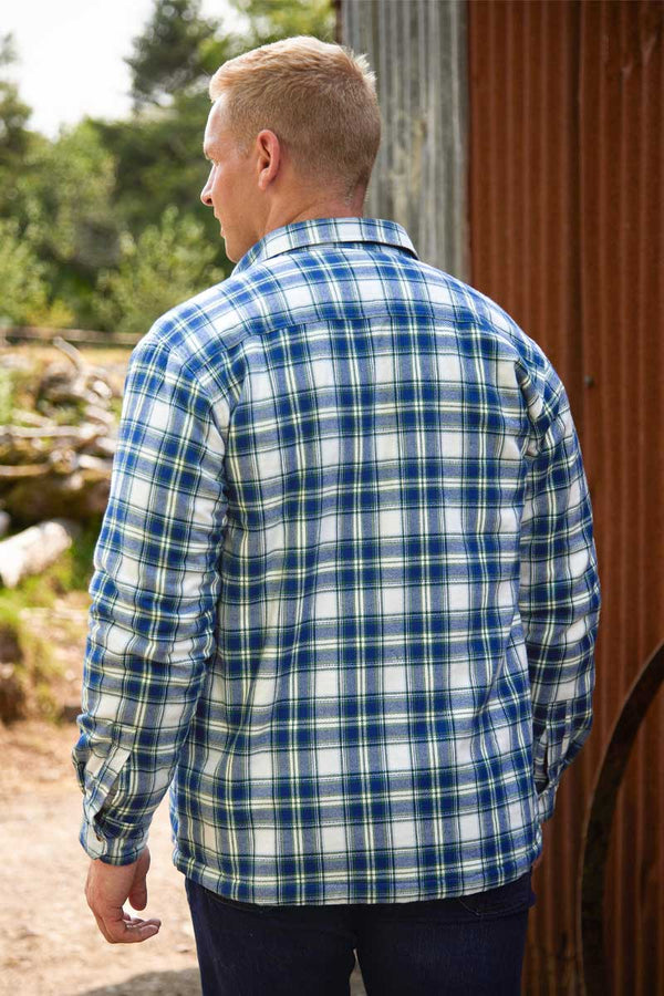 Men’s Flannel Fleece Lined Shirt | Blue Tartan