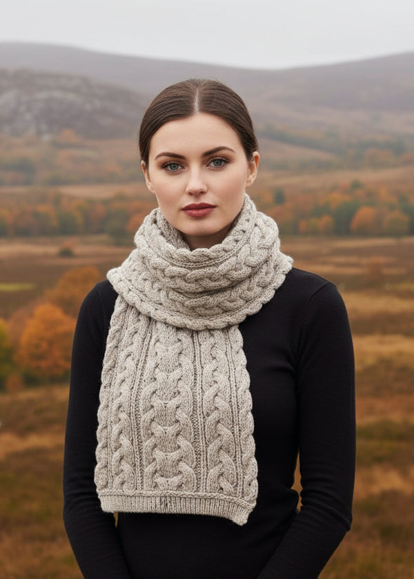 Aran Chunky Cable Knit Oatmeal Scarf