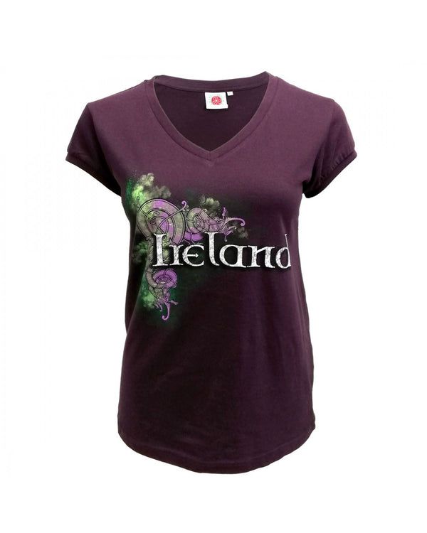 Purple Celtic Ireland Ladies V-Neck T-Shirt