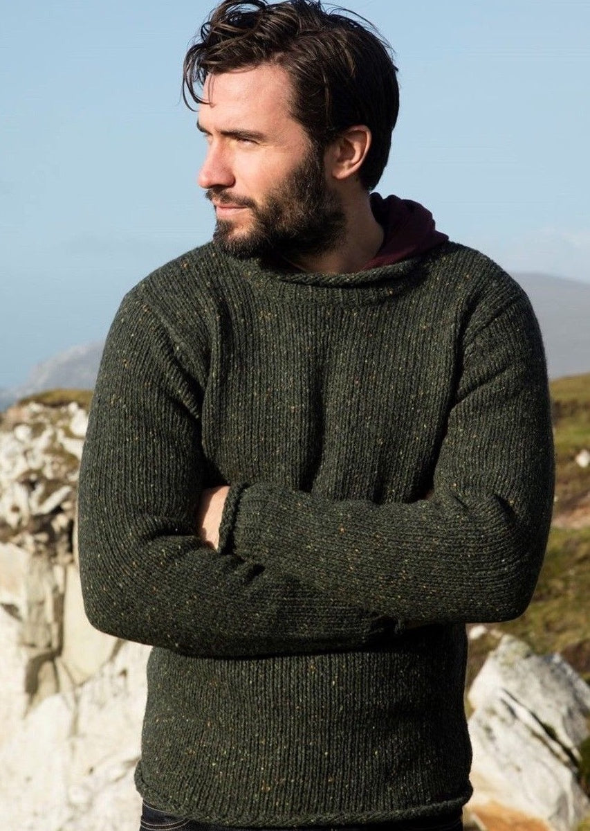 Raheen Tweed Roll Neck Mens Sweater - Green – Skellig Gift Store