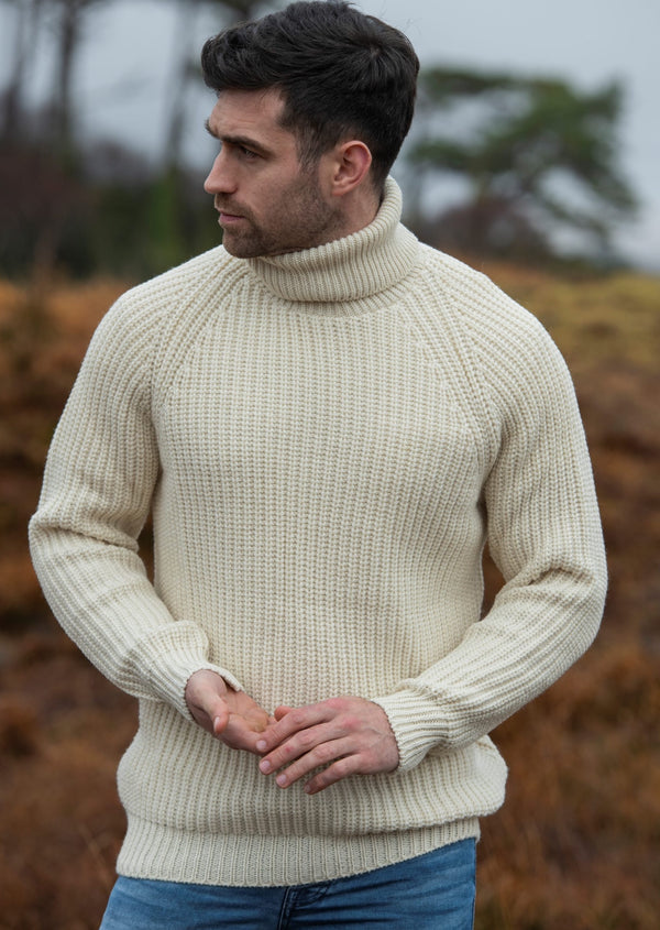 Men's Aran Wool Shawl Collar Cardigan - Oatmeal Cardigans by Creative Irish Gifts