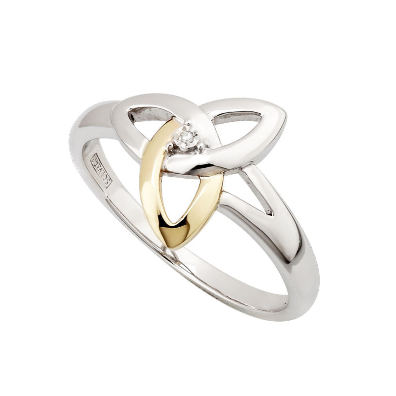 Sterling Silver And 10K Gold Diamond Trinity Knot Ring