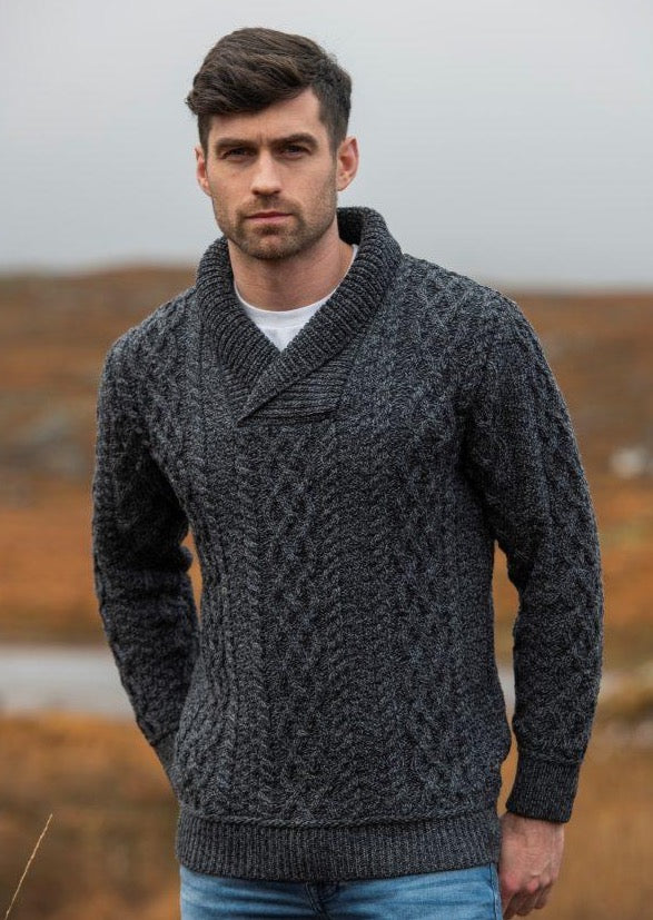 Aran Crafts Bunratty Shawl Collar Sweater | Skellig Gift Store