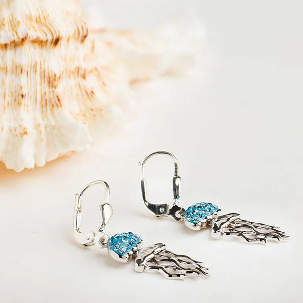 Sterling Silver Aqua Jellyfish Earrings