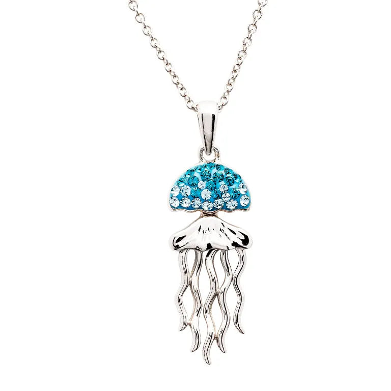 Sterling Silver Aqua Crystal Jellyfish Necklace