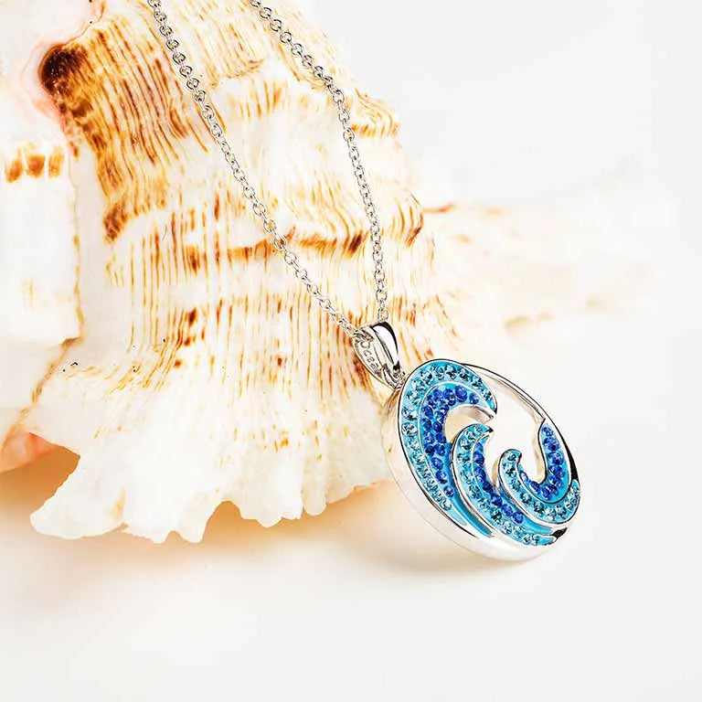 Sterling Silver Sapphire Crystal Wave Necklace