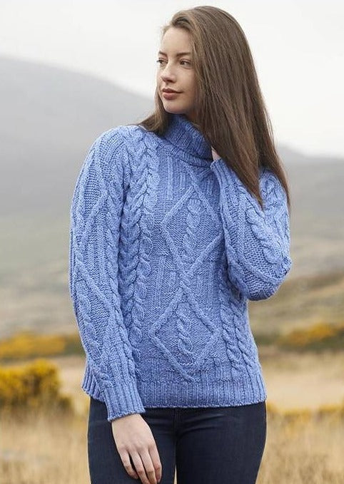 Aran Blue Turtle Neck Irish Sweater | Skellig Gift Store