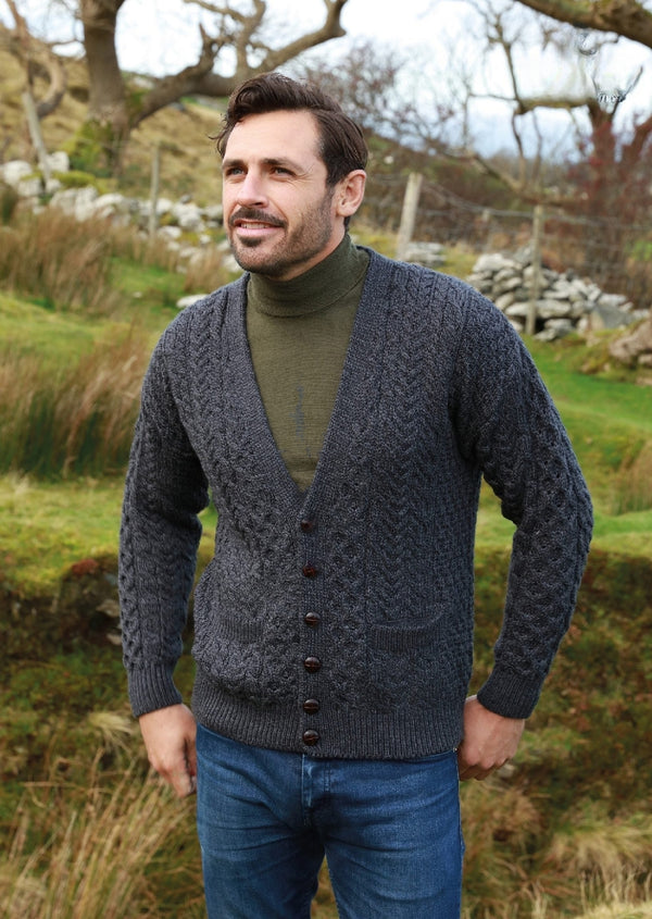 Men's Aran Wool Shawl Collar Cardigan - Oatmeal Cardigans by Creative Irish Gifts