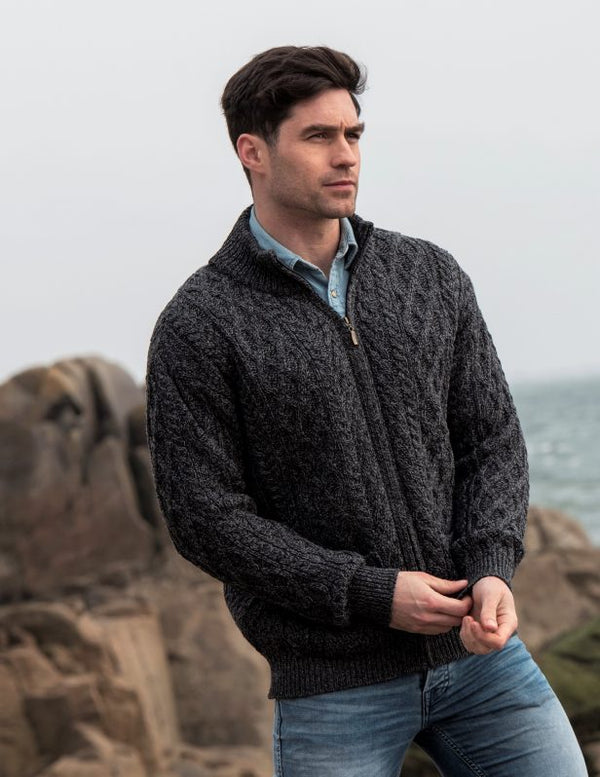 Aran Crafts Dingle Zipper Sweater - Charcoal