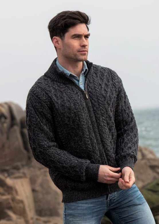Aran Crafts Dingle Zipper Sweater | Charcoal
