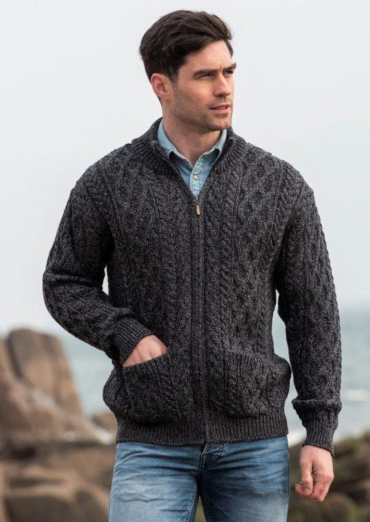 Aran Crafts Dingle Zipper Sweater - Charcoal
